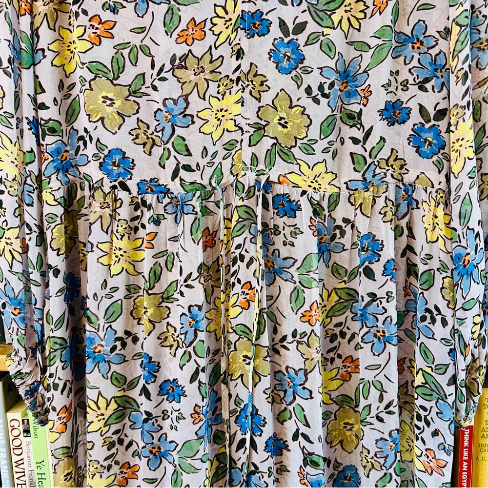 Velvet Graham Spencer Sheer Floral Drawstring Waist Slip Lng Sleeve Midi Dress S - Picture 5 of 16